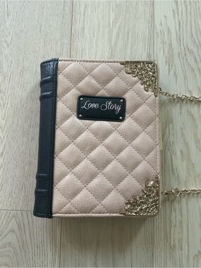 Love Story Quilted Crossbody “Book” Purse Bag - Pink with Gold Accents
